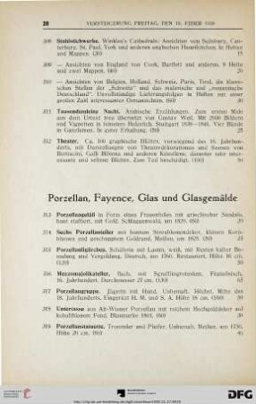 Porzellan, Fayence, Glas und Glasgemälde (Nr. 313-401)