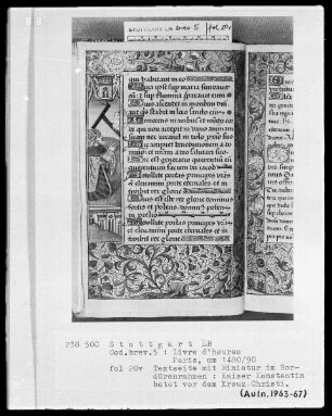 Lateinisches Stundenbuch (Livre d'heures) — Kaiser Konstantin erscheint im Traum ein Engel mit dem Kreuz, Folio 20verso