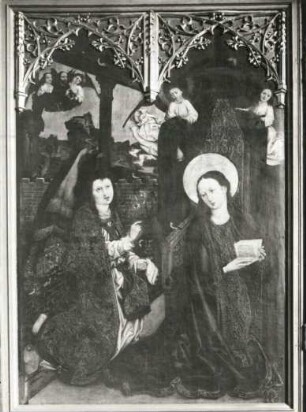 Marienaltar: Verkündigung, Geburt Christi, Anbetung, heilige Sippe (1. Wandlung des Marienaltars); Christus am Ölberg, Dornenkrönung, Kreuzigung, Kreuztragung (2. Wandlung des Altars)