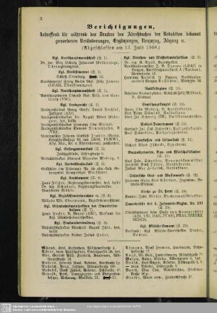 Berichtigungen, betreffend die während des Druckes des Adreßbuches der Redaktion bekannt gewordenen Veränderungen, Ergänzungen, Neuzuzug, Abgang etc.