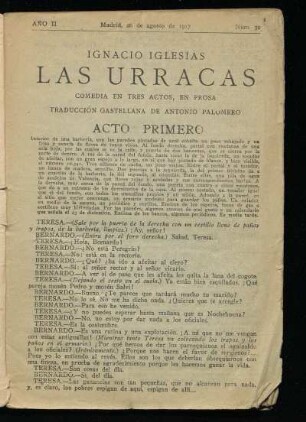 Las urracas : comedia en tres actos, en prosa