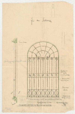 Thiersch, Friedrich von; München, Romanstr. 13; Villa von Hösslin - Fenstergitter am Haupteingang (Ansicht, Schnitt)