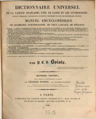 Dictionnaire universel de la langue française, avec le Latin