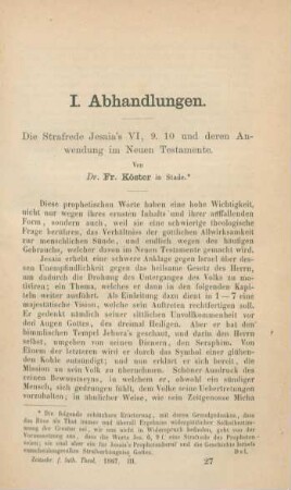 409-420 Die Strafreden Jesaia's VI,9.10 und deren Anwendung im Neuen Testamente