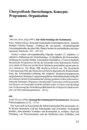 273-302, Übergreifende Darstellungen. Konzepte. Programme. Organisation