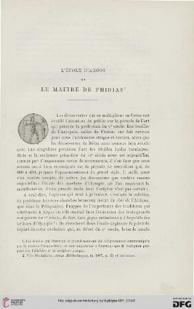 3. Pér. 6.1891: L' école d'Argos et le maître de Phidias