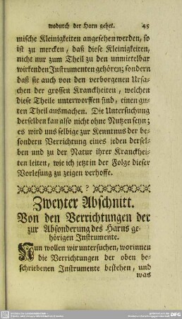 Zweyter Abschnitt. Von den Verrichtungen der zur Absonderung des Harns gehörigen Instrumente