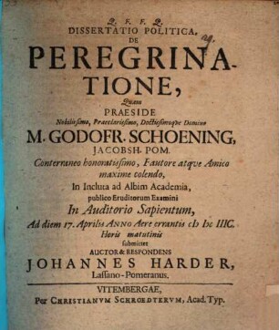 Diss. polit. de peregrinatione