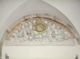 Schildbogen mit Maßwerk, Rankenwerk und Signatur D