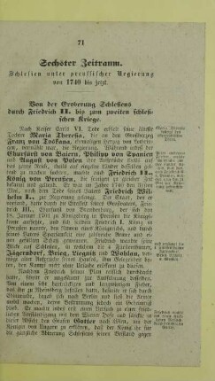 Sechster Zeitraum. Schlesien unter preussischer Regierung von 1740 bis jetzt