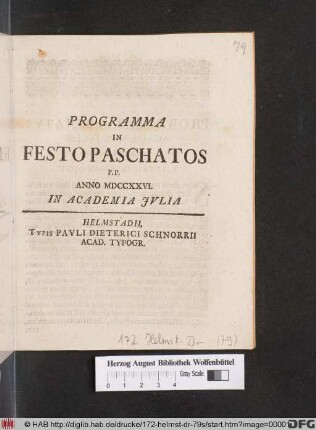 Programma In Festo Paschatos P. P. Anno MDCCXXVI. In Academia Jvlia