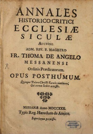 Annales historico-critici ecclesiae Siculae