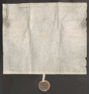 Originalrevers des Gisbert Demares gegenüber dem Domkapitel zu Speyer über den Insultheimer Hof samt Zubehör mit einer jährlichen Erbpacht von 90 Gulden, 4 Maltern Korn, 2 Maltern Gerste, 42 Maltern Spelz und 42 Maltern Hafer unter genannten Bedingungen.