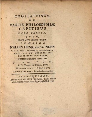 Cogitationum de variis philosophiae capitibus pars tertia