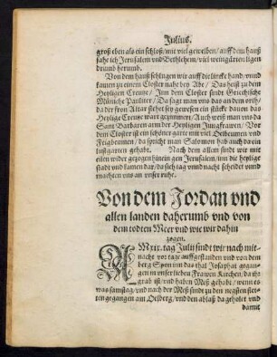 Von dem Jordan und allen landen daherumb und von dem todten Meer und wie wir dahin zogen.