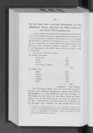Die im Jahre 1813 zerstörten Baumreihen an den öffentlichen Wegen außerhalb der Wälle Hamburgs und deren Wiederanpflanzung.
