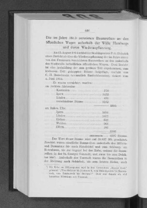 Die im Jahre 1813 zerstörten Baumreihen an den öffentlichen Wegen außerhalb der Wälle Hamburgs und deren Wiederanpflanzung.