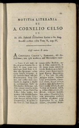 Notitia Literaria De A. Cornelio Celso ...