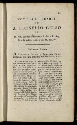 Notitia Literaria De A. Cornelio Celso ...