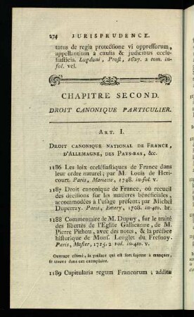 274-282, Chapitre Second. Droit Canonique Particulier.
