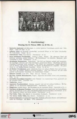 I. Auctionstag: Dienstag den 11. Februar 1896, von 10 Uhr ab (Nr. 1-150)