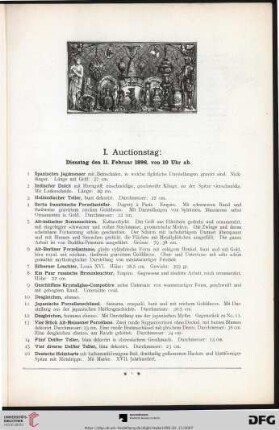 I. Auctionstag: Dienstag den 11. Februar 1896, von 10 Uhr ab (Nr. 1-150)