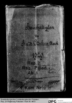 Haushaltsplan der Stadt Oderberg für das Rechnungsjahr 1929