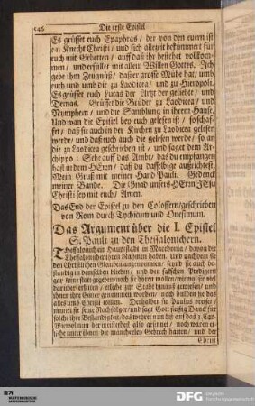 Die erste Epistel S. Pauli zu den Thessalonichern.
