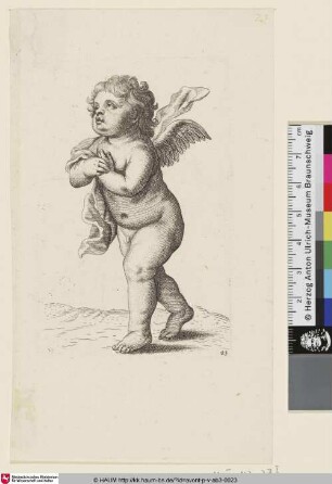 [Laufender Putto nach links, die Arme verschränkt]