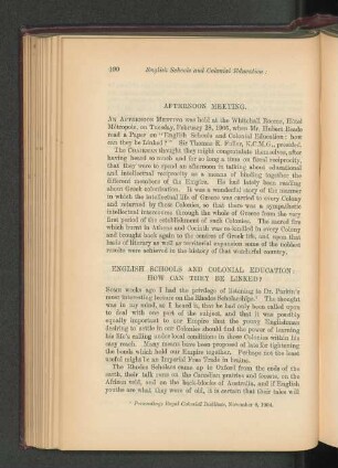 English Schools and Colonial Education : How can They be Linked ? By Hubert Rende.