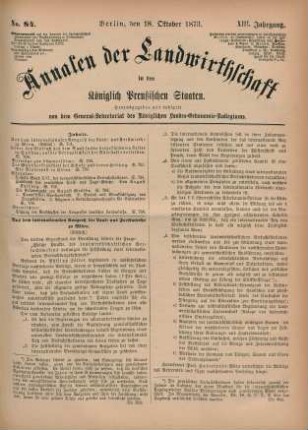 No. 84. Berlin, den 18. Oktober 1873. XIII. Jahrgang.