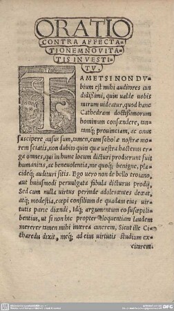 Oratio Contra Affectationem Novitatis In Vestitu