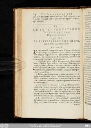 VII. De Interpretatione Sacrae Scripturae Disputatio secunda: Quae Est De Interpretatione Rerum, sive de vario S. Scripturae sensu.