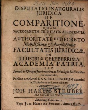 Disputatio Inauguralis Juridica, De Comparitione