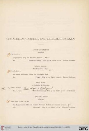 Gemälde, Aquarelle, Pastelle, Zeichnungen (Nr. 1-520)