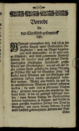 Vorrede An den Christlich-gesinnten Leser.