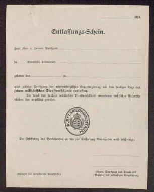 Allgemeine Anordnungen für die Entlassung der Heeresangehörigen