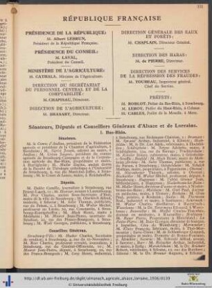Autorités, établissements, organisations diverses et sociétés agricoles en Alsace et Lorraine.