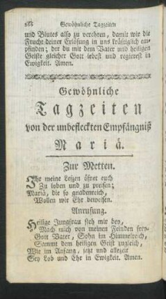 Gewöhnliche Tageszeiten von der unbefleckten Empfängniß Mariä