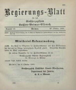 129. Ministerial-Bekanntmachung, betreffend die Wahl der Mitglieder der Handwerkskammer und ihre Stellvertreter