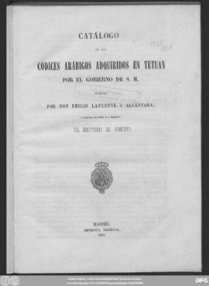 Catálogo de los códices arábigos adquiridos en Tetuan por el Gobierno de S.M.