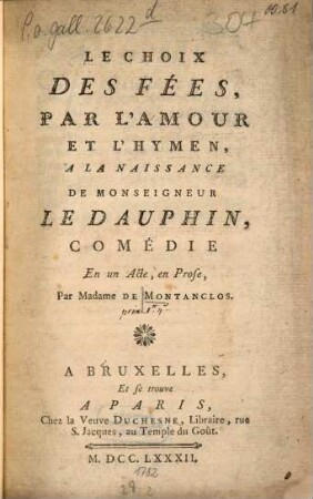 Le choix des fées, par l'amour et l'hymen : En un acte, en prose