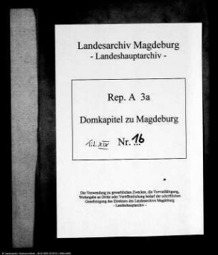 Optionen, Provisionen und Kollaturen der Prälaturen, Dignitäten und Benefizien des Domkapitels zu Magdeburg