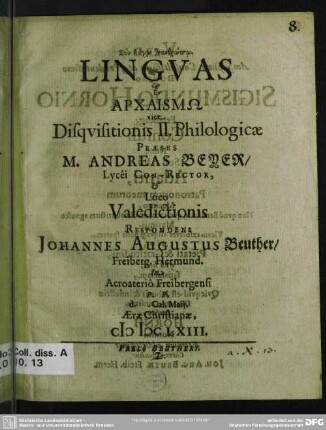 Linguas en archaismō vice disquisitionis II. philologicae