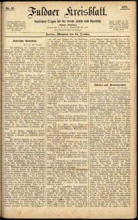 Erste Ausgabe vom Mittwoch, den 24. Oktober 1877.