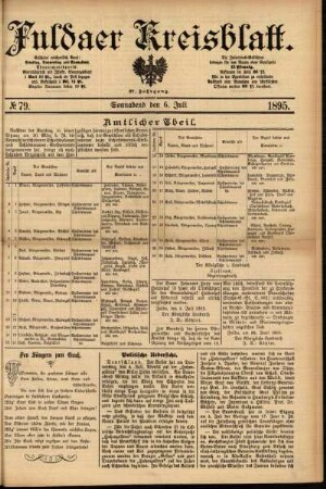 Erste Ausgabe vom Samstag, den 06. Juli 1895.