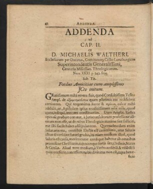 Addenda ad Cap II. ex D. Michaelis Waltheri, ...