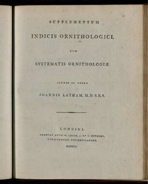 Supplementum INDICIS ORNITHOLOGICI