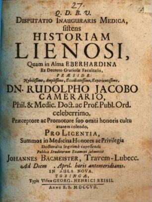 Disp. inaug. med. sistens historiam lienosi