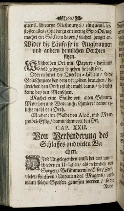 Cap. XXII. Von Verhinderung des Schlaffes und vielen Wachen.